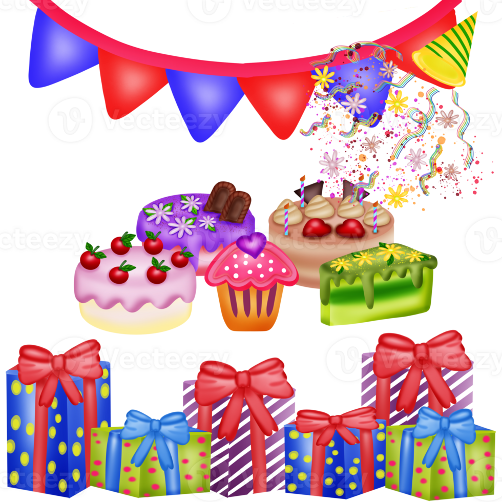 Paintings of cakes, desserts, and smoothies that are delicious to eat. png