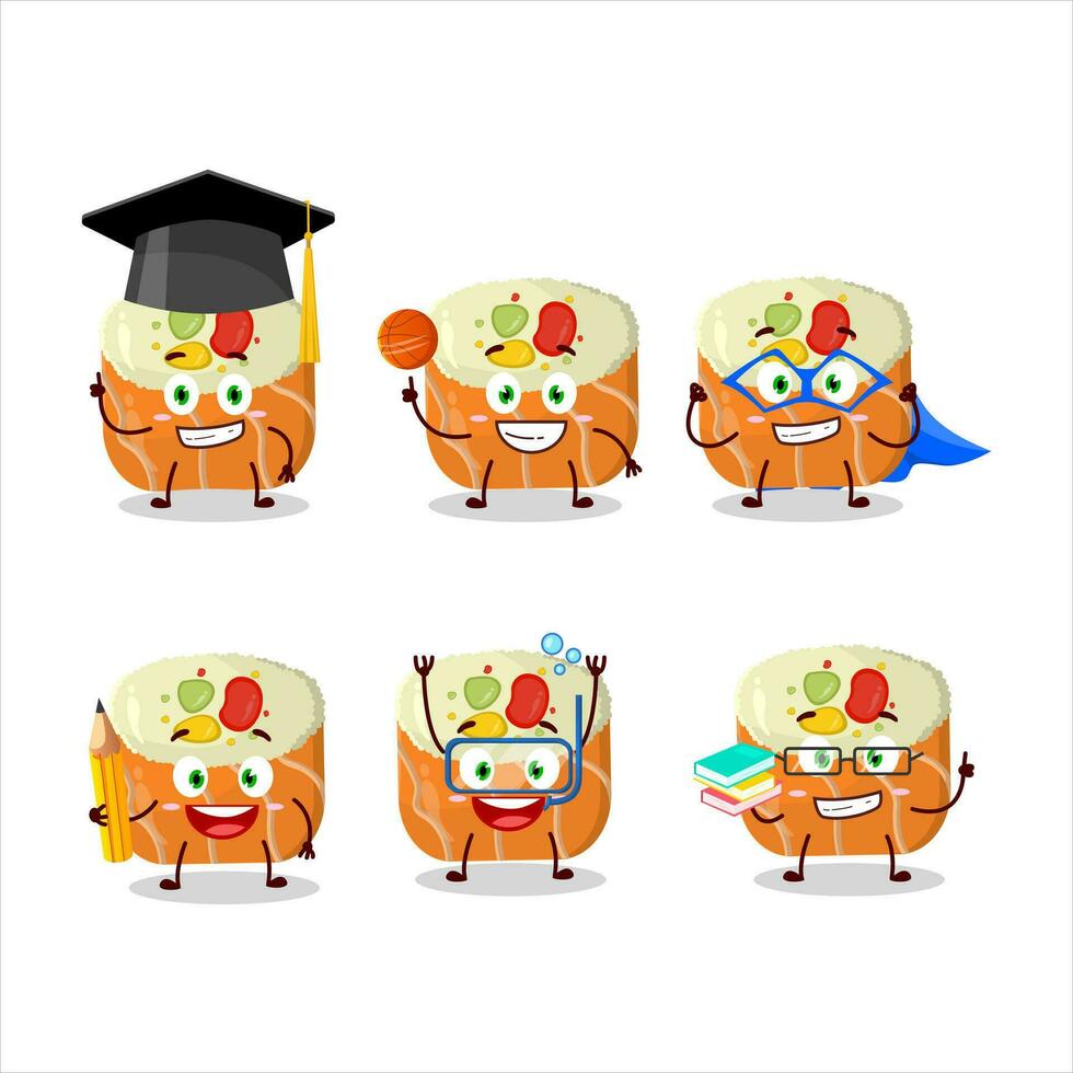 School student of norimaki sushi cartoon character with various expressions vector