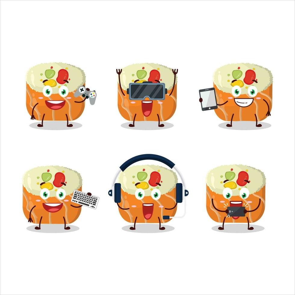 Norimaki sushi cartoon character are playing games with various cute emoticons vector