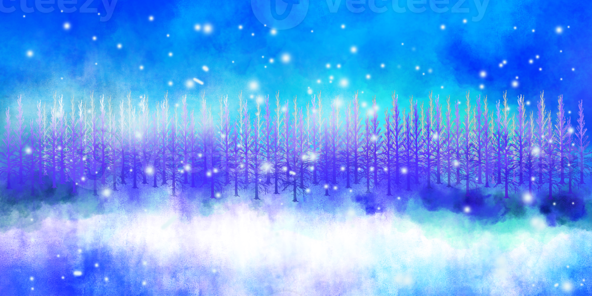 Natural Winter Christmas background with blue sky and tree, heavy snowfall, snow, snowy coniferous forest, light garlands, snowdrifts png