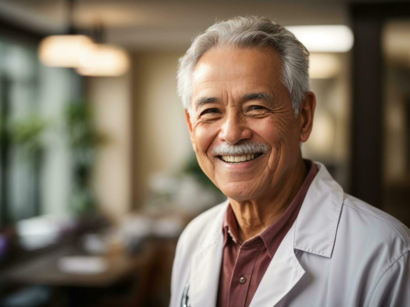 Portrait of a Happy Elderly doctor with hospital background, Enjoy doctor, Health Care Concept, AI Generative photo