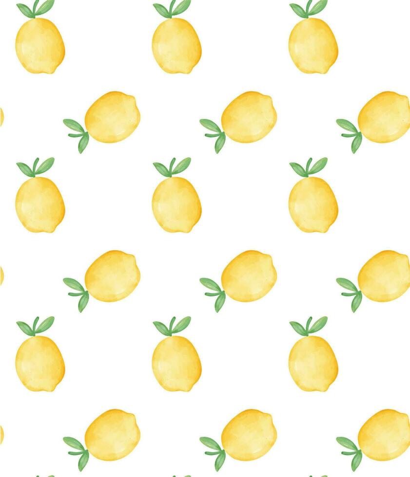 Lemon Watercolor Seamless Pattern, Citrus Fruit Background vector