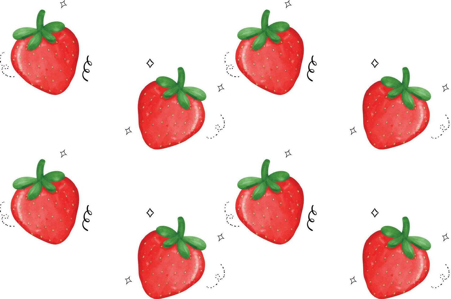 Strawberry Watercolor Seamless Pattern - Cute Red Berry Illustration vector