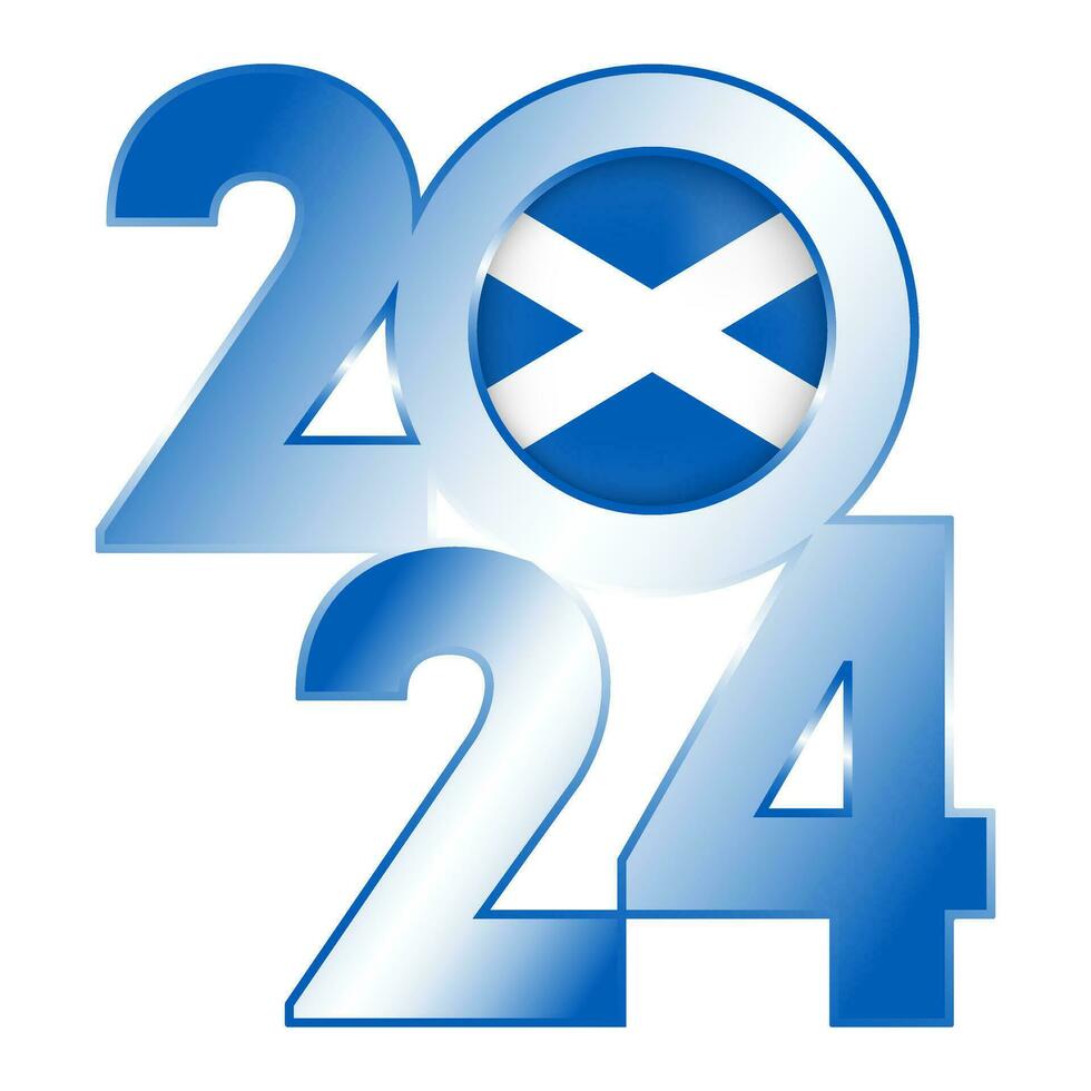 Happy New Year 2024 banner with Scotland flag inside. Vector illustration.