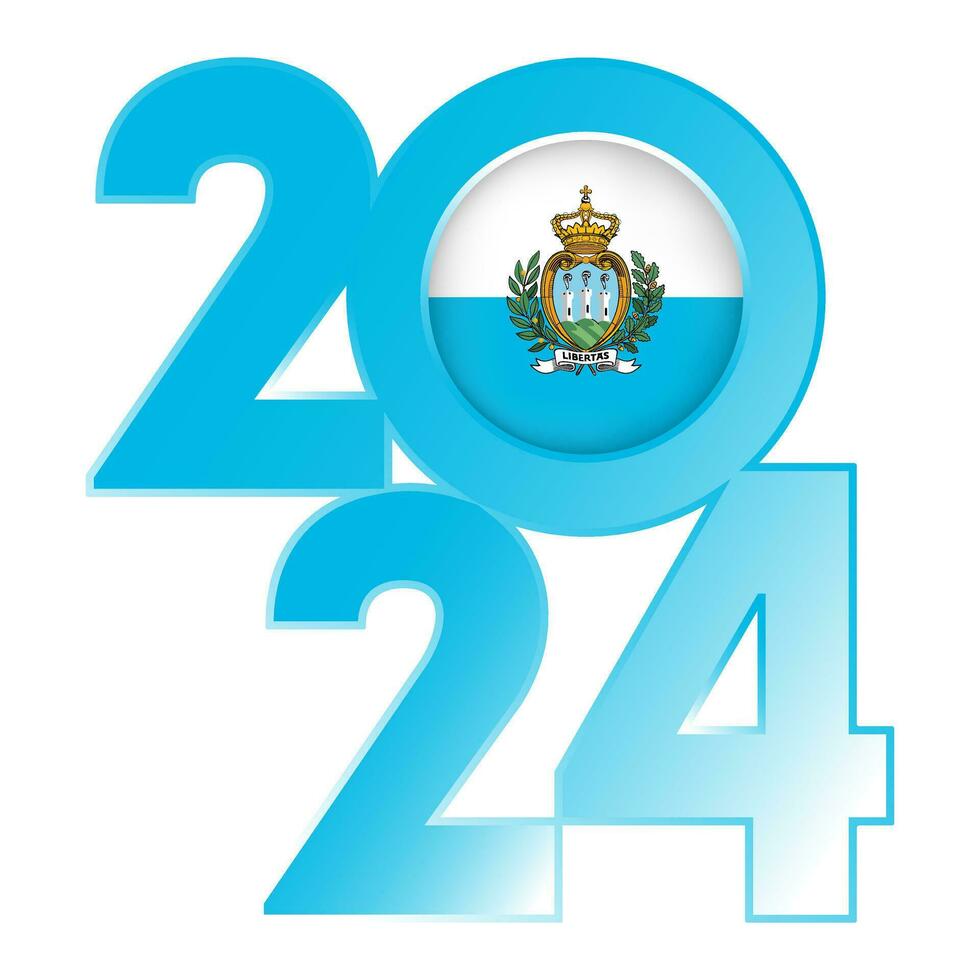 Happy New Year 2024 banner with San Marino flag inside. Vector illustration.