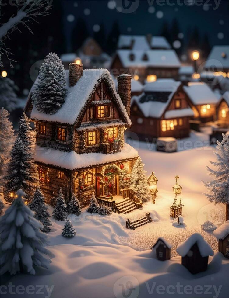ai generative, Christmas winter fairy village landscape horizontally and vertically photo