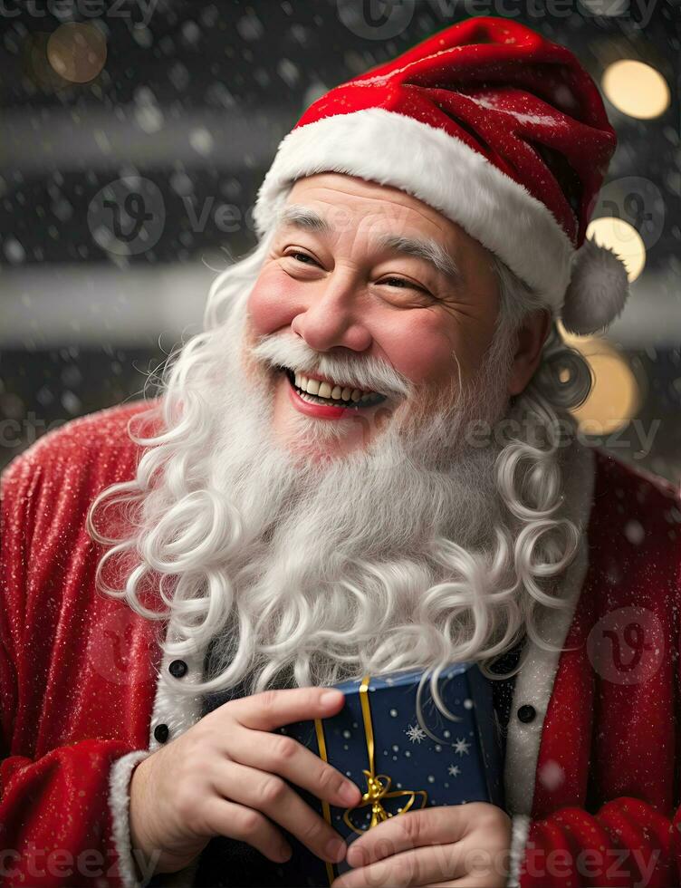 ai generative Santa Claus enjoys being with children on the blessed Christmas Eve photo