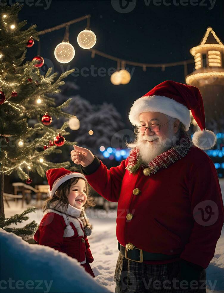 ai generative Santa Claus enjoys being with children on the blessed Christmas Eve photo