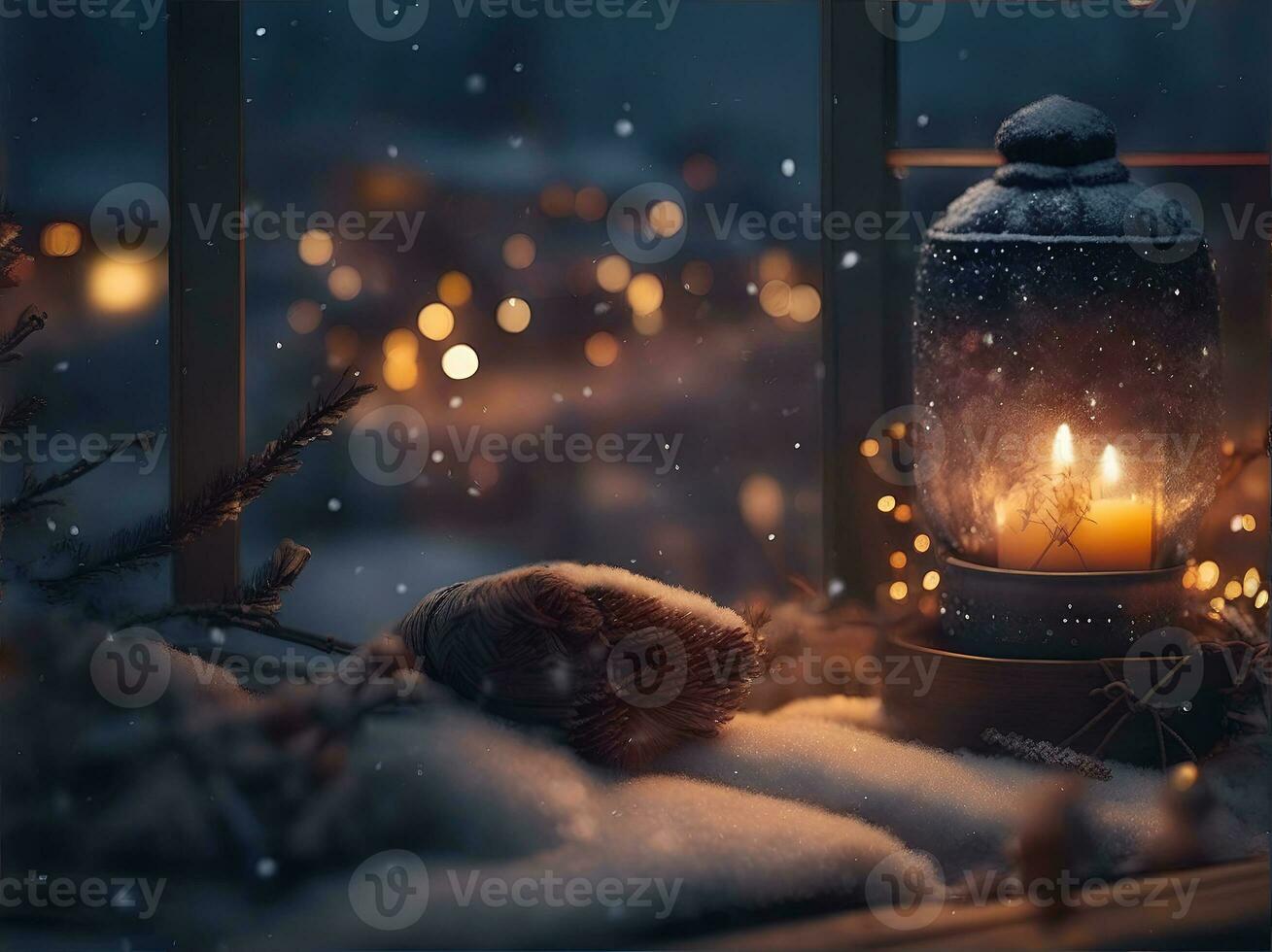 Ai Generative A vibrant cozy lantern decoration christmas night photo