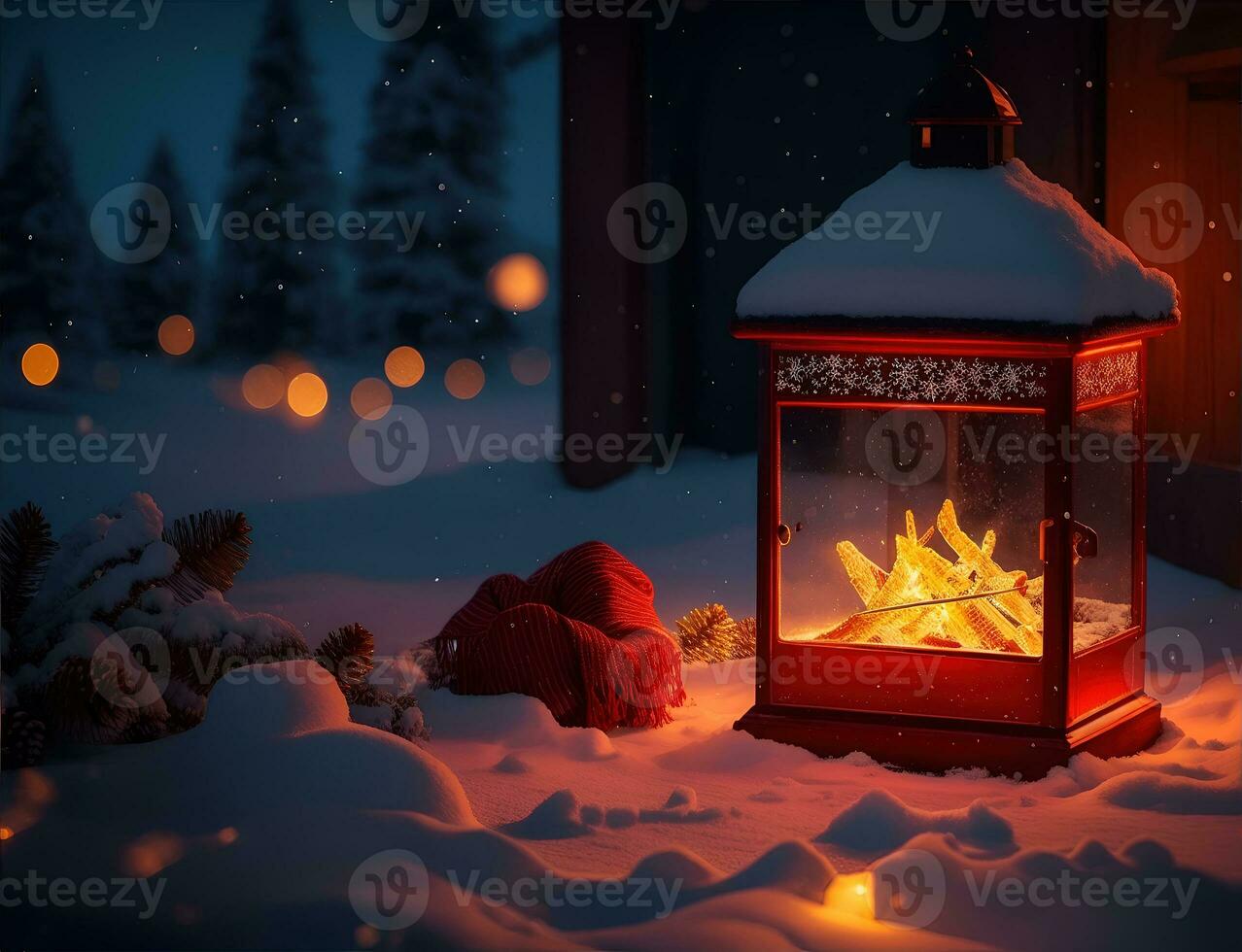 Ai Generative A vibrant cozy lantern decoration christmas night photo