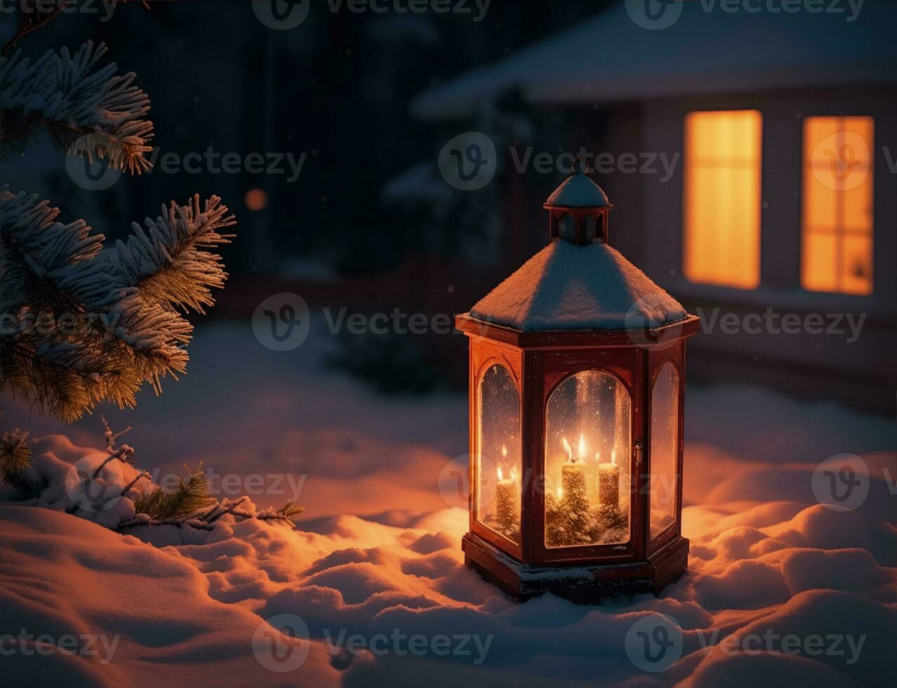 Ai Generative A vibrant cozy lantern decoration christmas night photo