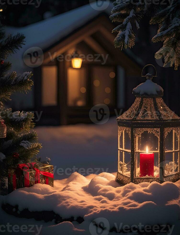 Ai Generative A vibrant cozy lantern decoration christmas night photo