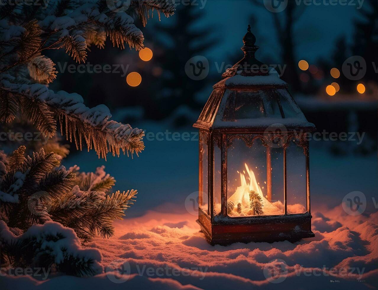 Ai Generative A vibrant cozy lantern decoration christmas night photo