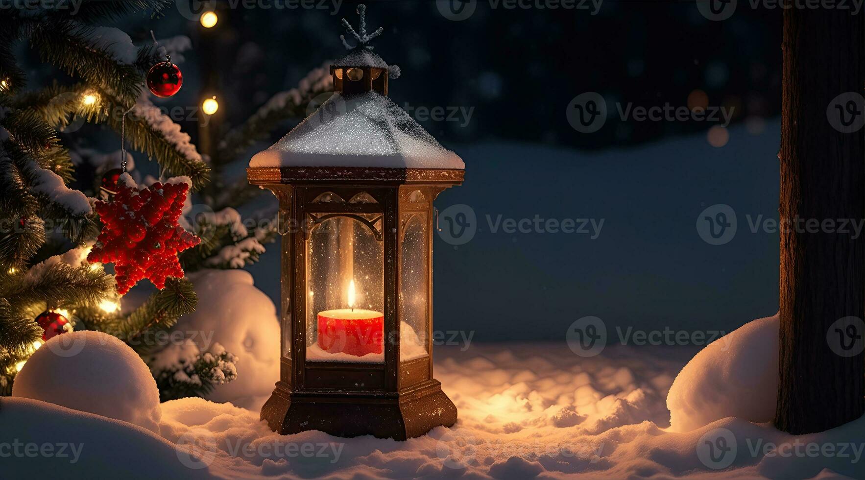 Ai Generative A vibrant cozy lantern decoration christmas night photo