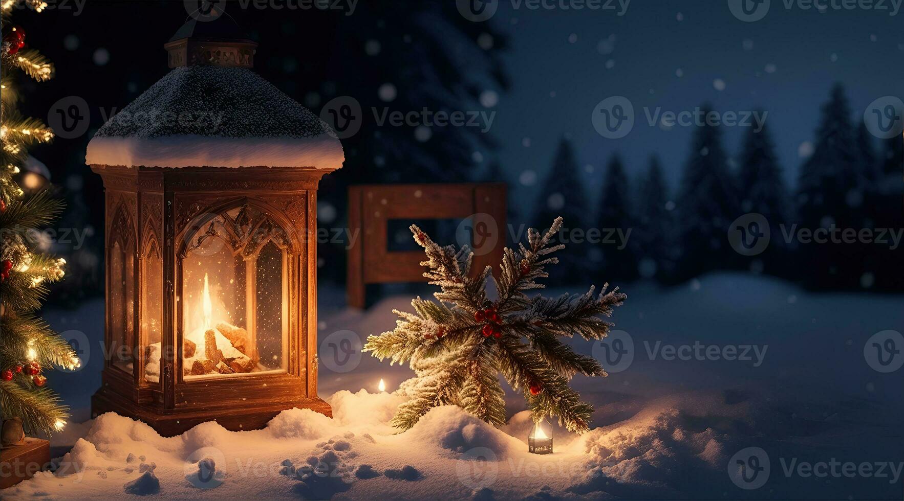 Ai Generative A vibrant cozy lantern decoration christmas night photo