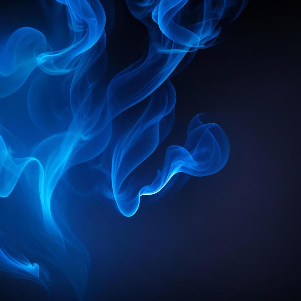 Shiny smoke. Glitter fluid. Blue color particles texture paint wave on dark black abstract background. AI generated. photo