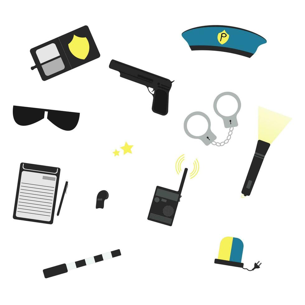 police or military accessories hand drawn vector