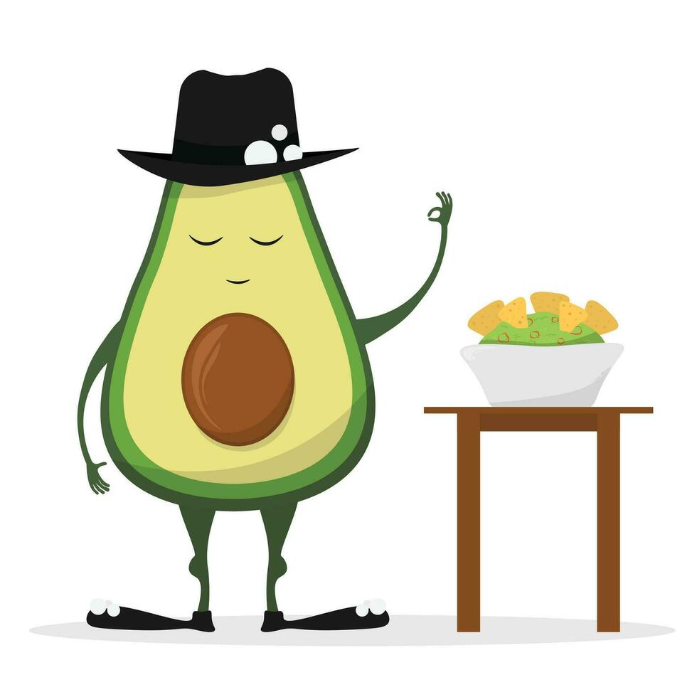 cute avocado character with guacamole vector