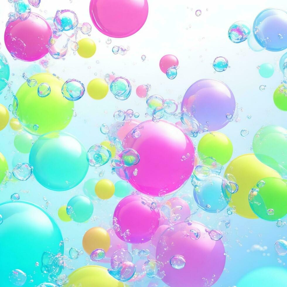 Bright abstract background of rainbow-colored balloons. Ai generated. photo