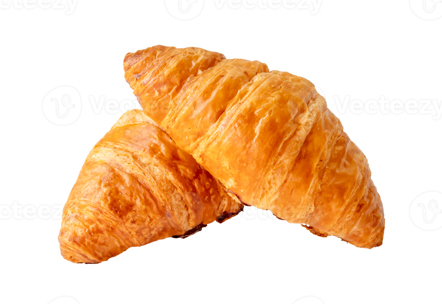 two piece of croissant in stack isolated with clipping path in png file format
