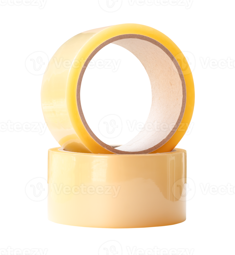 Two brown transparent tape in stack isolated with clipping path in png file format