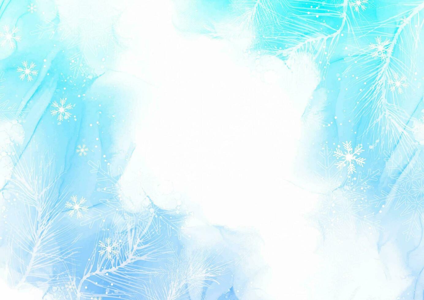Christmas background with alcohol ink design and snowflakes vector