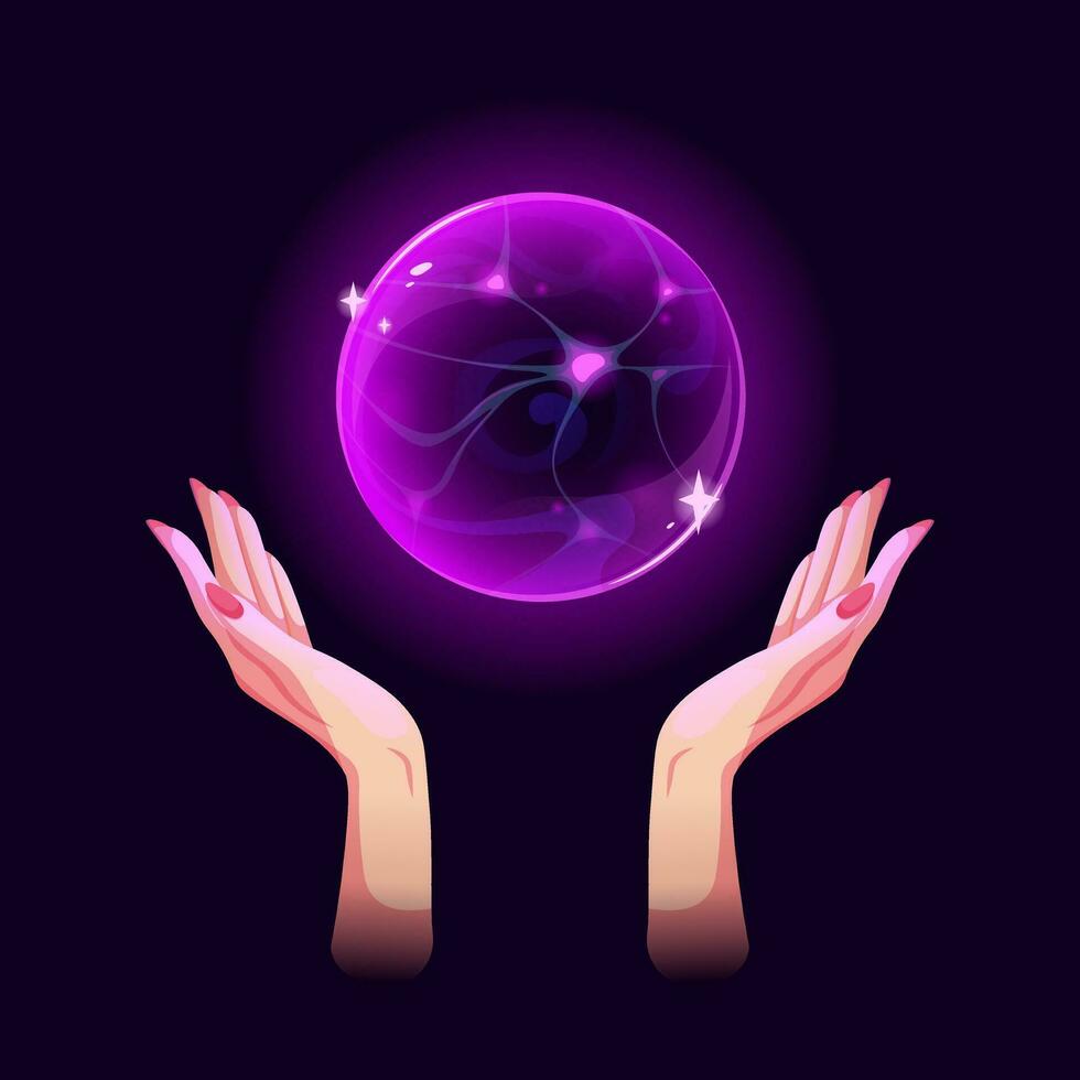 Ball of fortune teller, sorceress, witch. Magical glowing ball for predictions and esotericism. Vector illustration in cartoon style with witchcraft