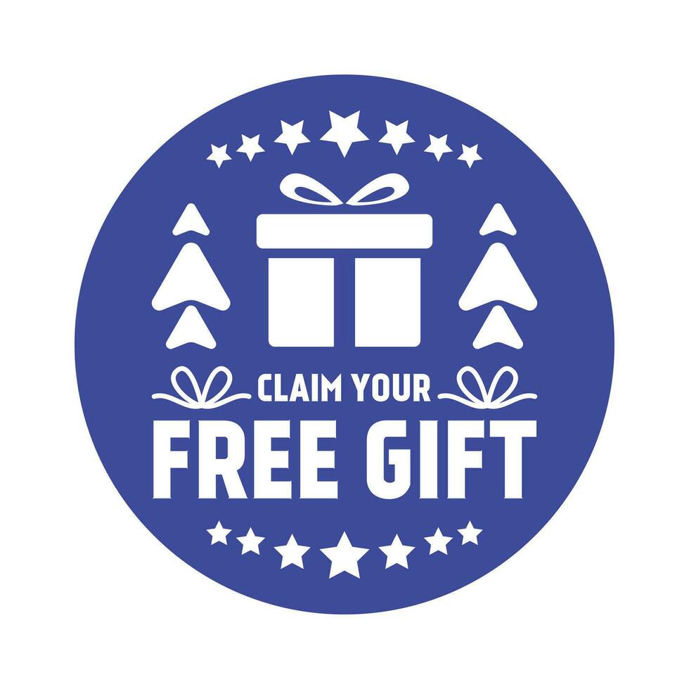Claim Your Free Gift Box Icon Badge Vector Illustration, Gift Box Symbol, Marketing And Campaign Design Elements, Emblem, Label, Sticker, T Shirt Design Elements For Social Media Promotional Products