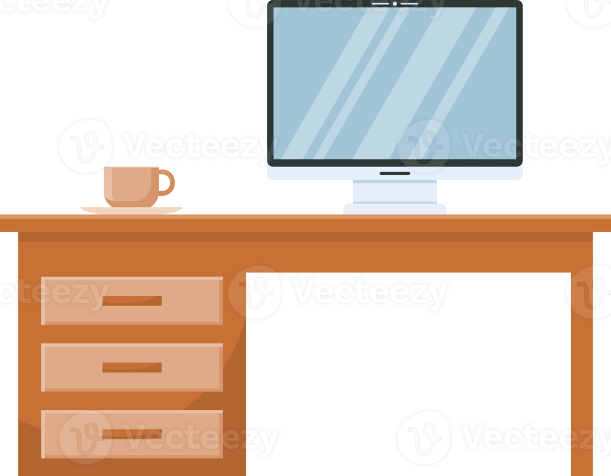 Office desk with a computer and a cup of coffee png