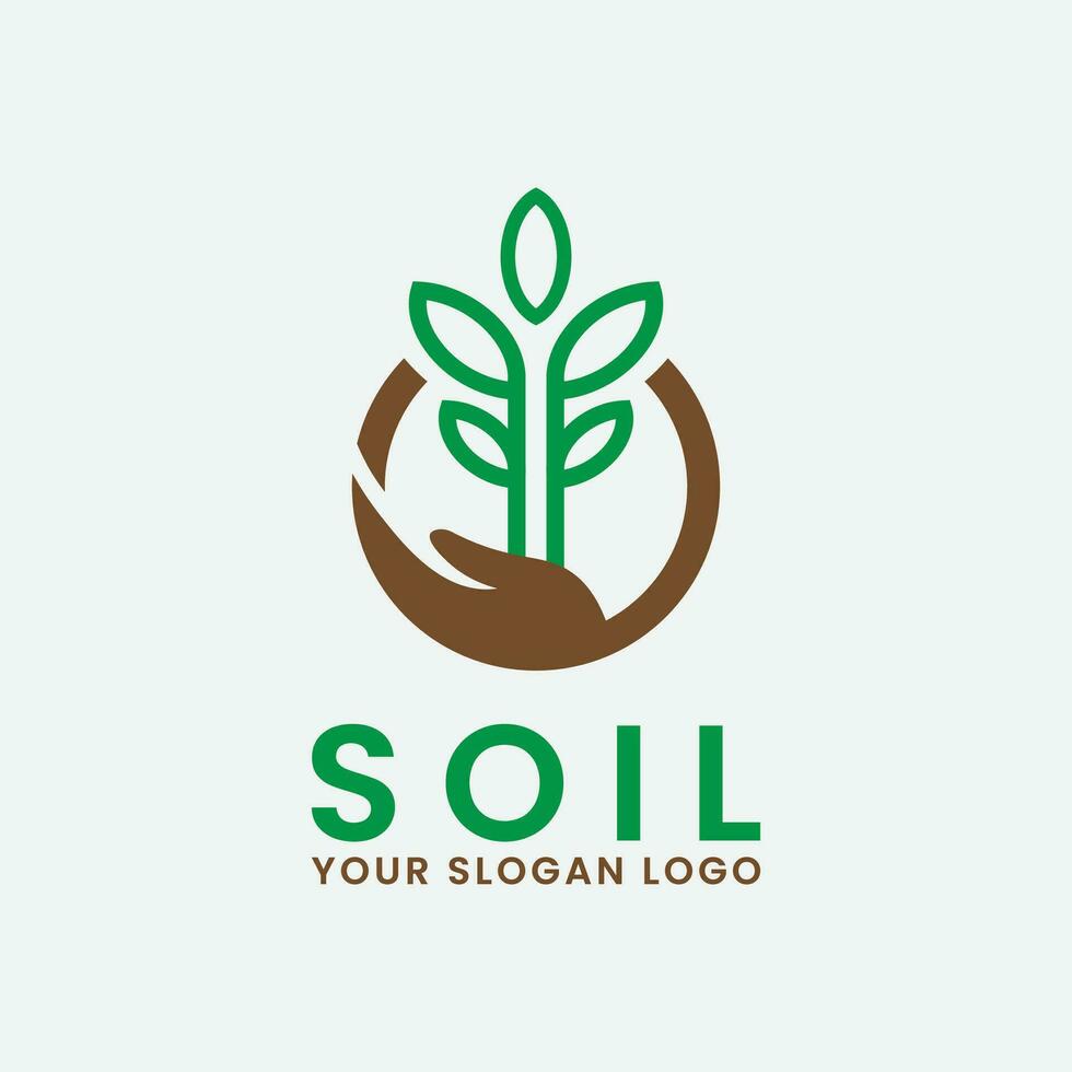 soil logo icon design inspiration with leaf and hand vector illustration