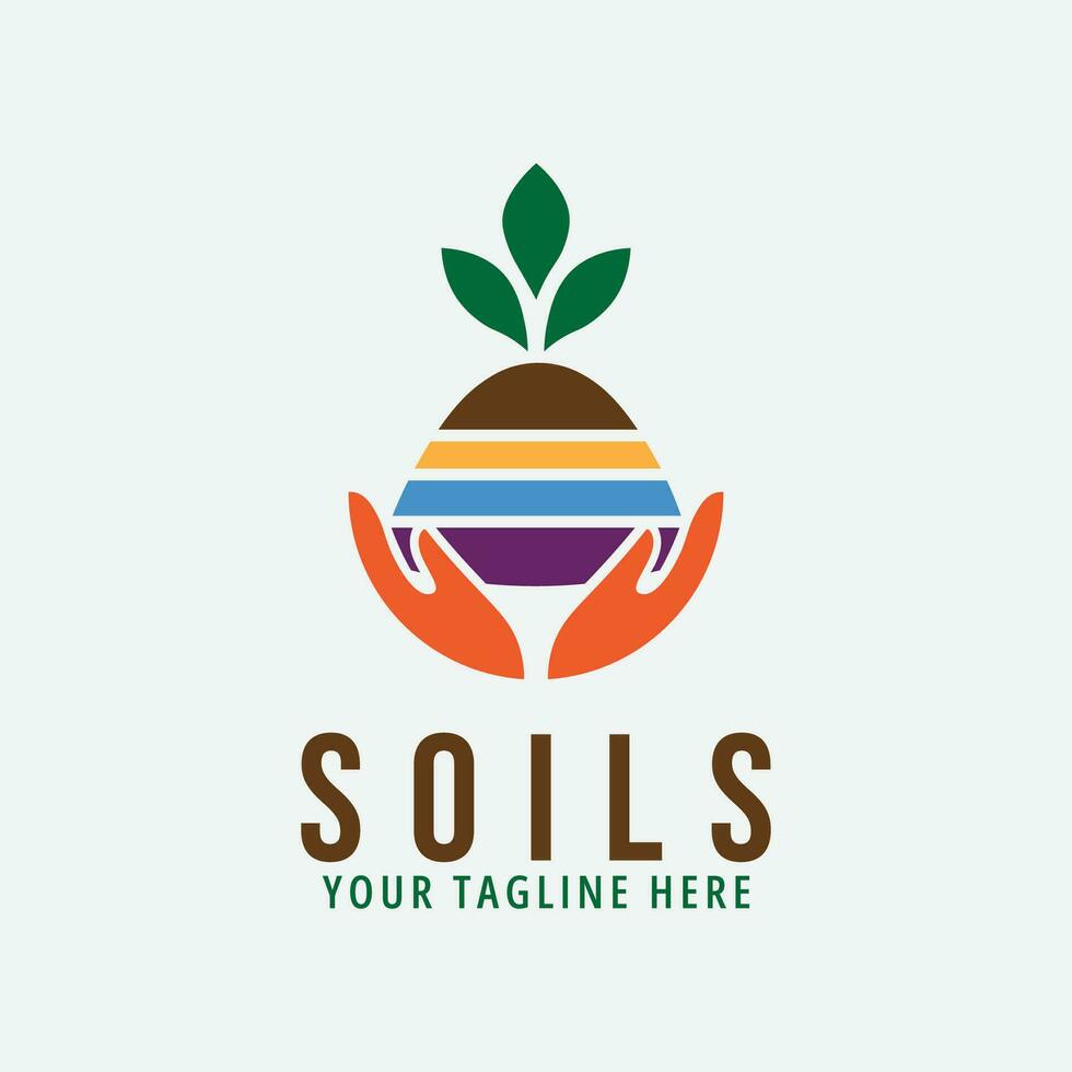 soils logo icon design inspiration with leaf and hand vector illustration