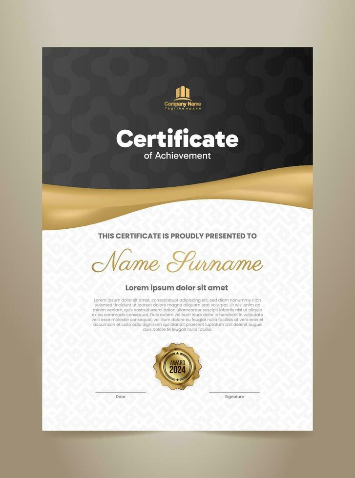 prima certificado modelo diseño con negro y dorado ornamento. vector ilustración