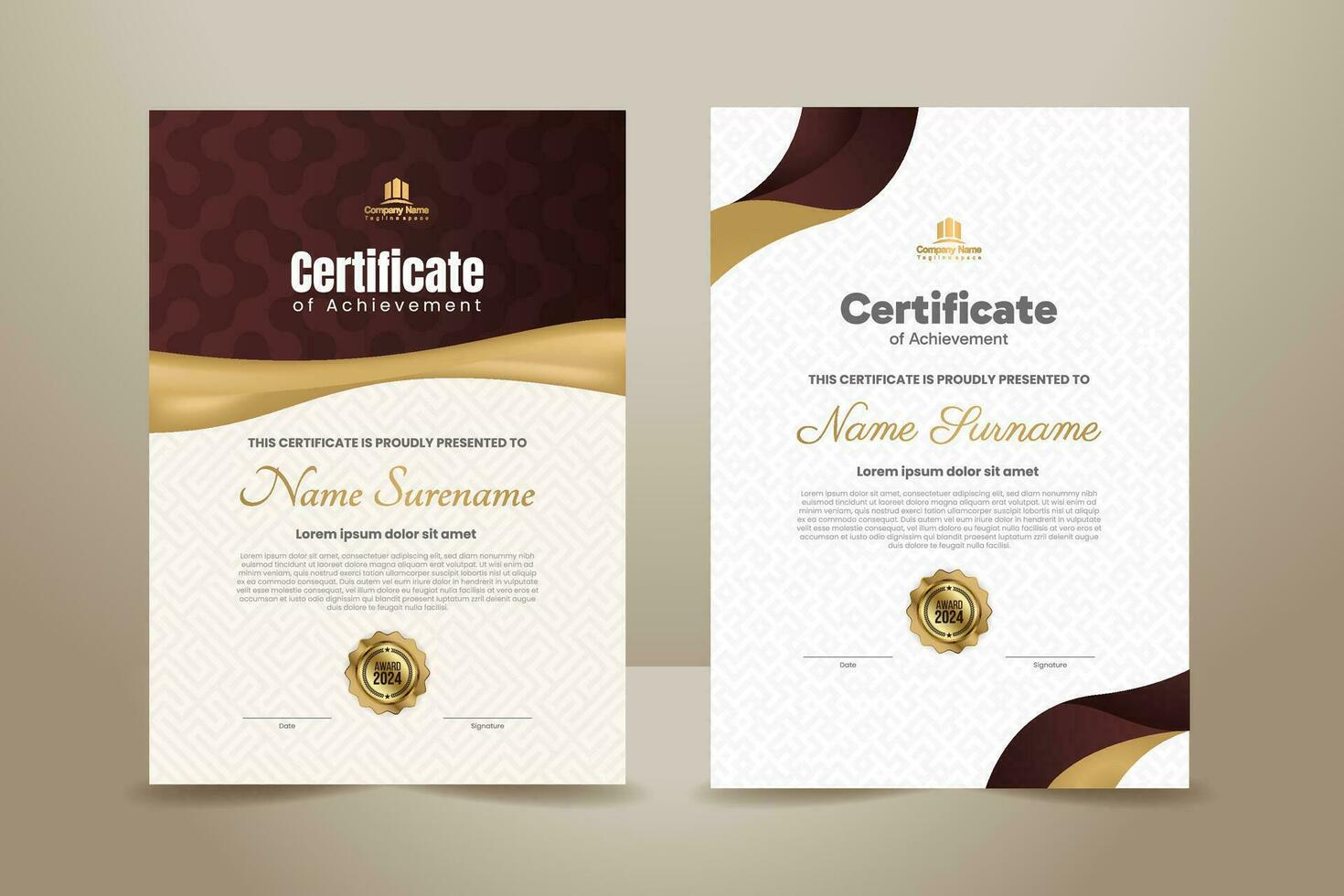 Premium Elegant Certificate Template Design with Dark Red and Golden Ornament. Vector Illustration