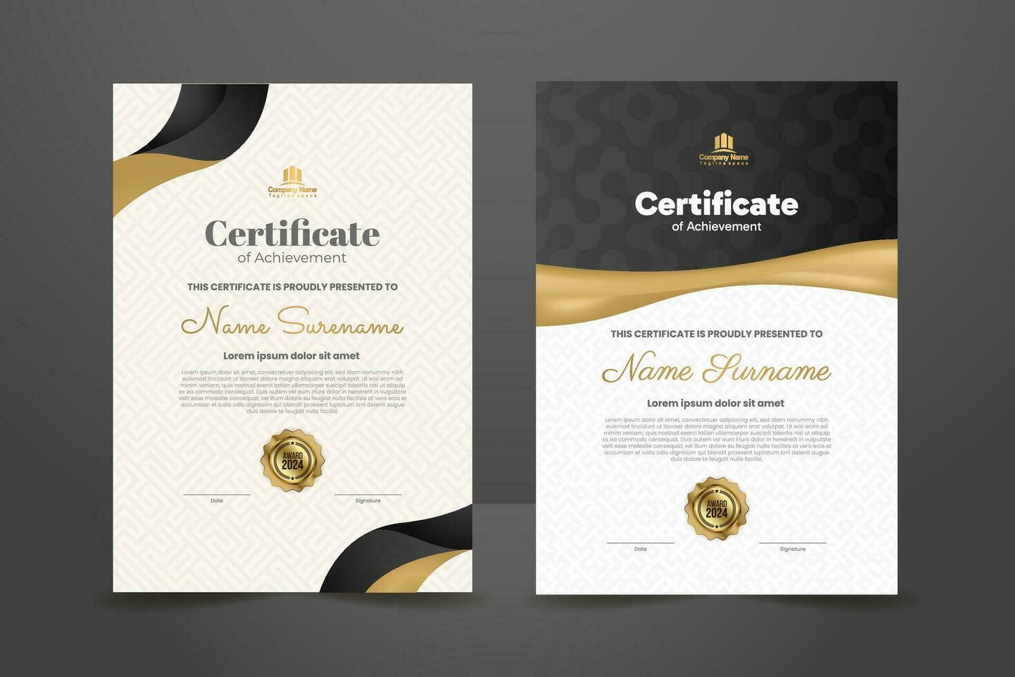 prima negro certificado modelo diseño con dorado ornamento. vector ilustración