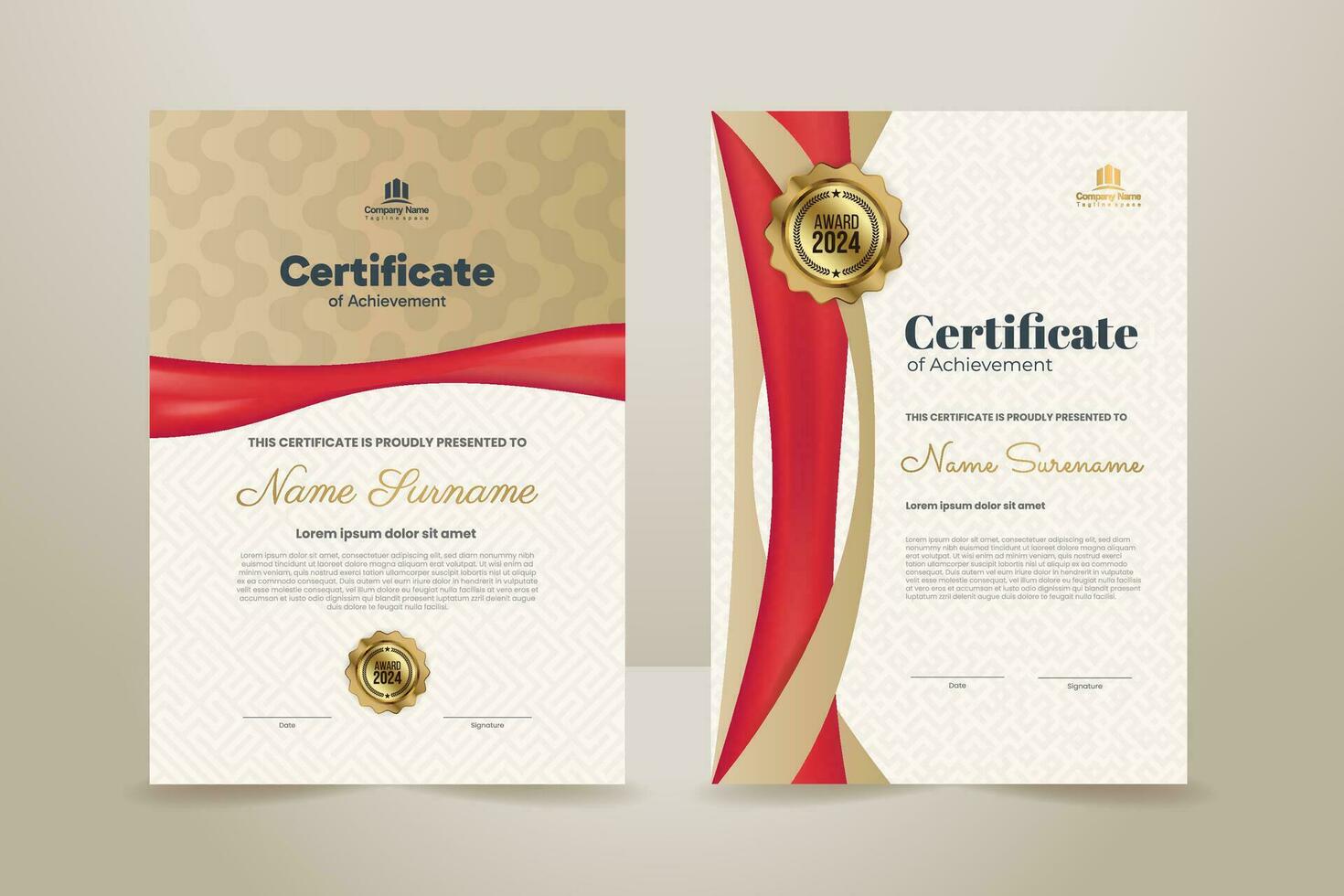 Elegant Luxury Certificate Template Design with Mocha and Red Velvet Ornament. Vector Illustration