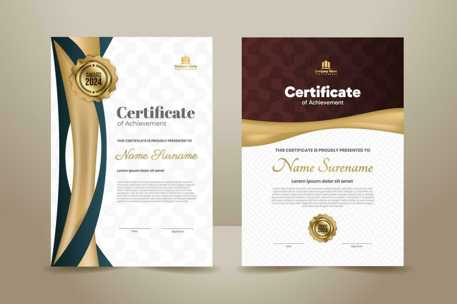 Luxury Elegant Premium Certificate Template Design with Blue, Red and Gold Ornament. Vector Illustration
