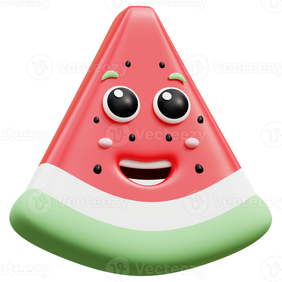 3d rendering on kawaii watermelon fruit mascot illustration png