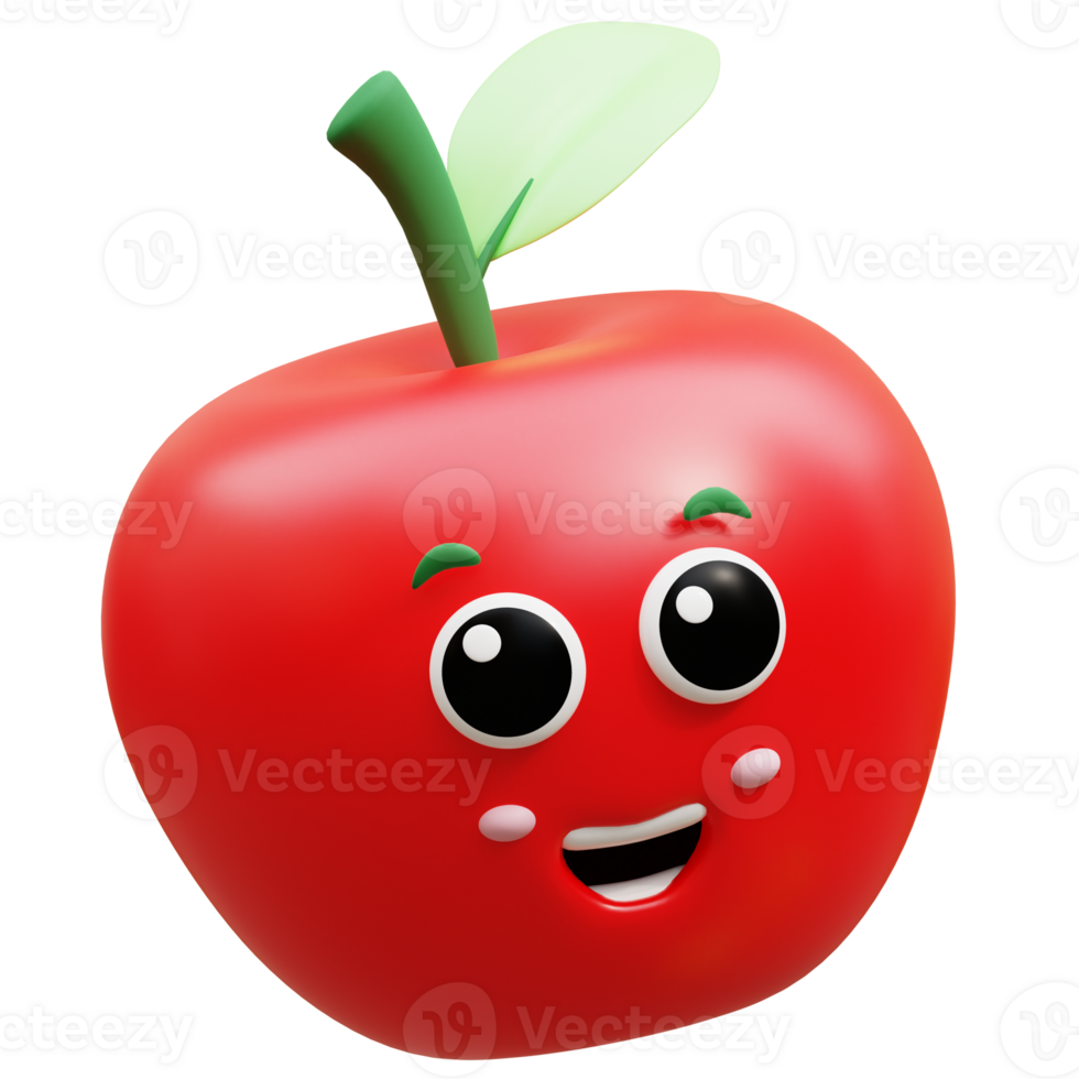 3d rendering on kawaii apple fruit mascot illustration png