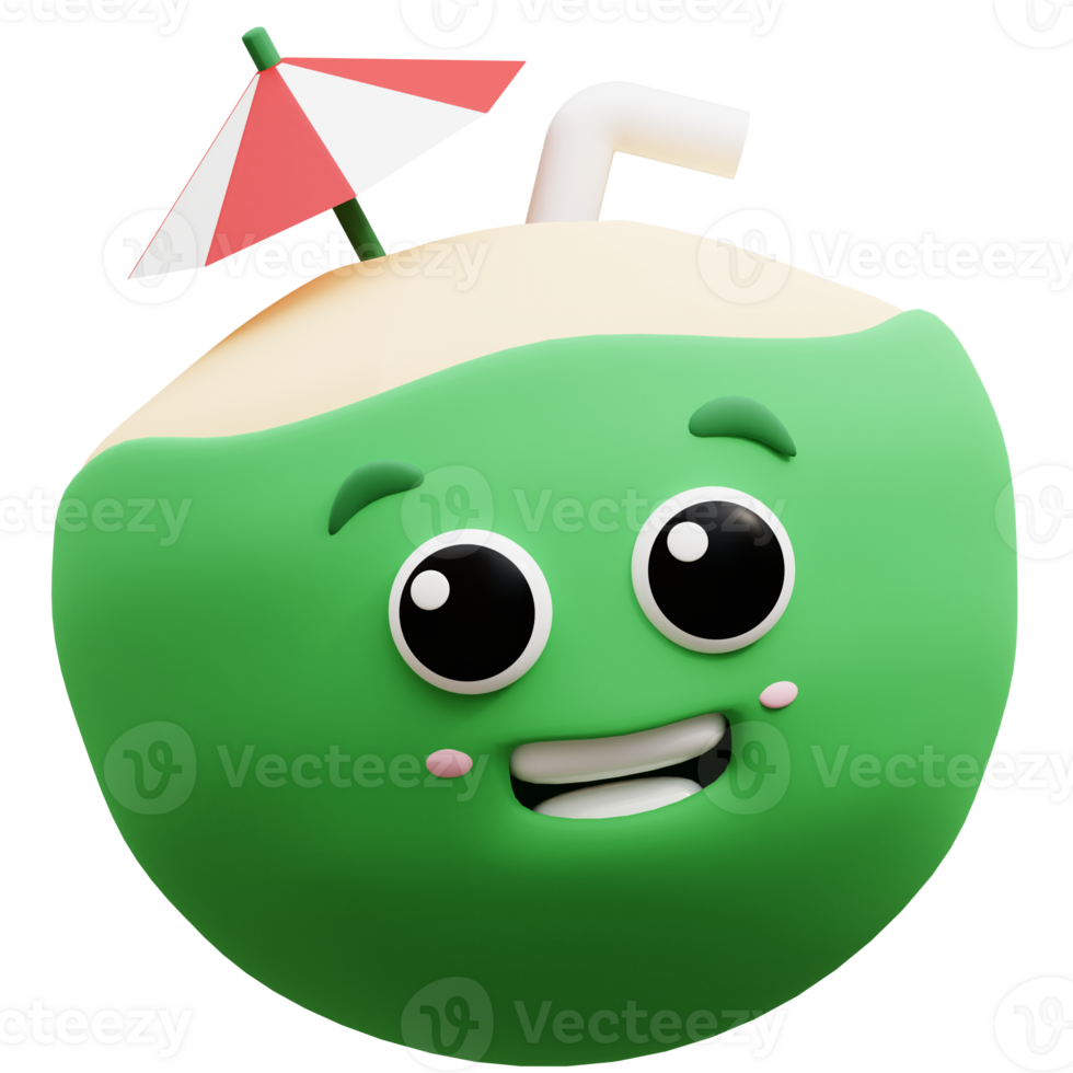 3d rendering on kawaii coconut fruit mascot illustration png