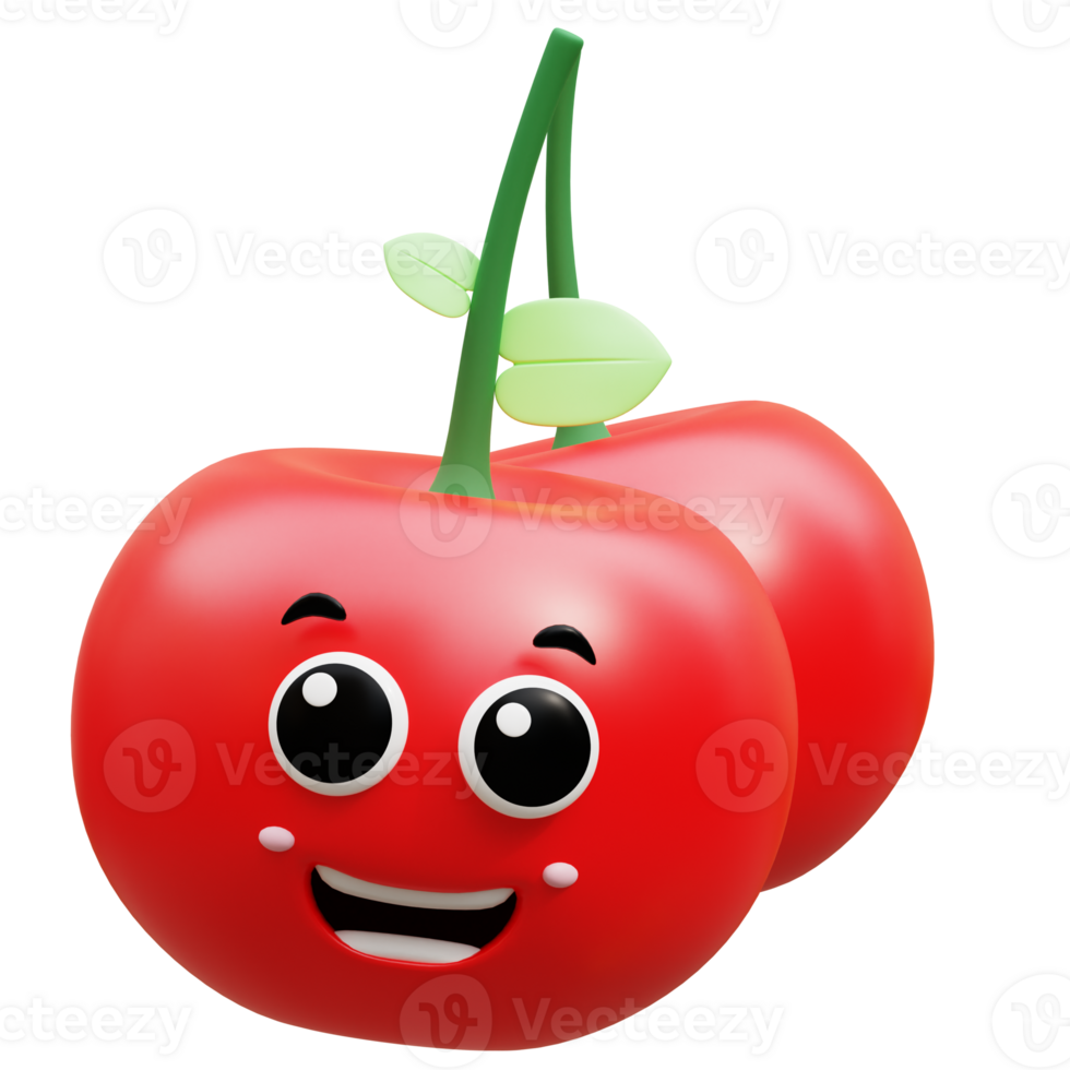 3d Renderização em kawaii cereja fruta mascote ilustração png