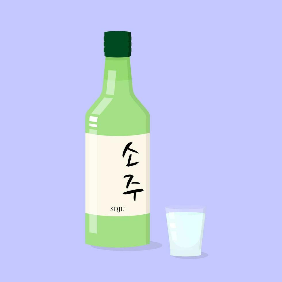 coreano soju botella vaso vector