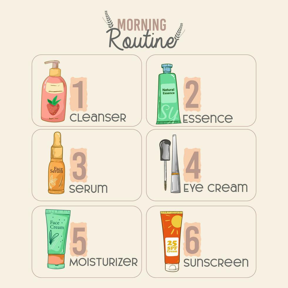 Beauty routine elements, facial brushes and stickers. Spa morning care tools, make up concealer and hair brush. vector