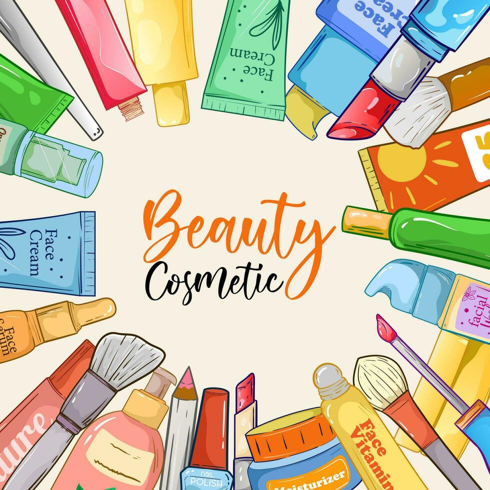 conjunto de diferente belleza cosmético productos para cuerpo, pelo y piel cuidado colección de flores, hojas y protección de la piel productos aislado en blanco. vector