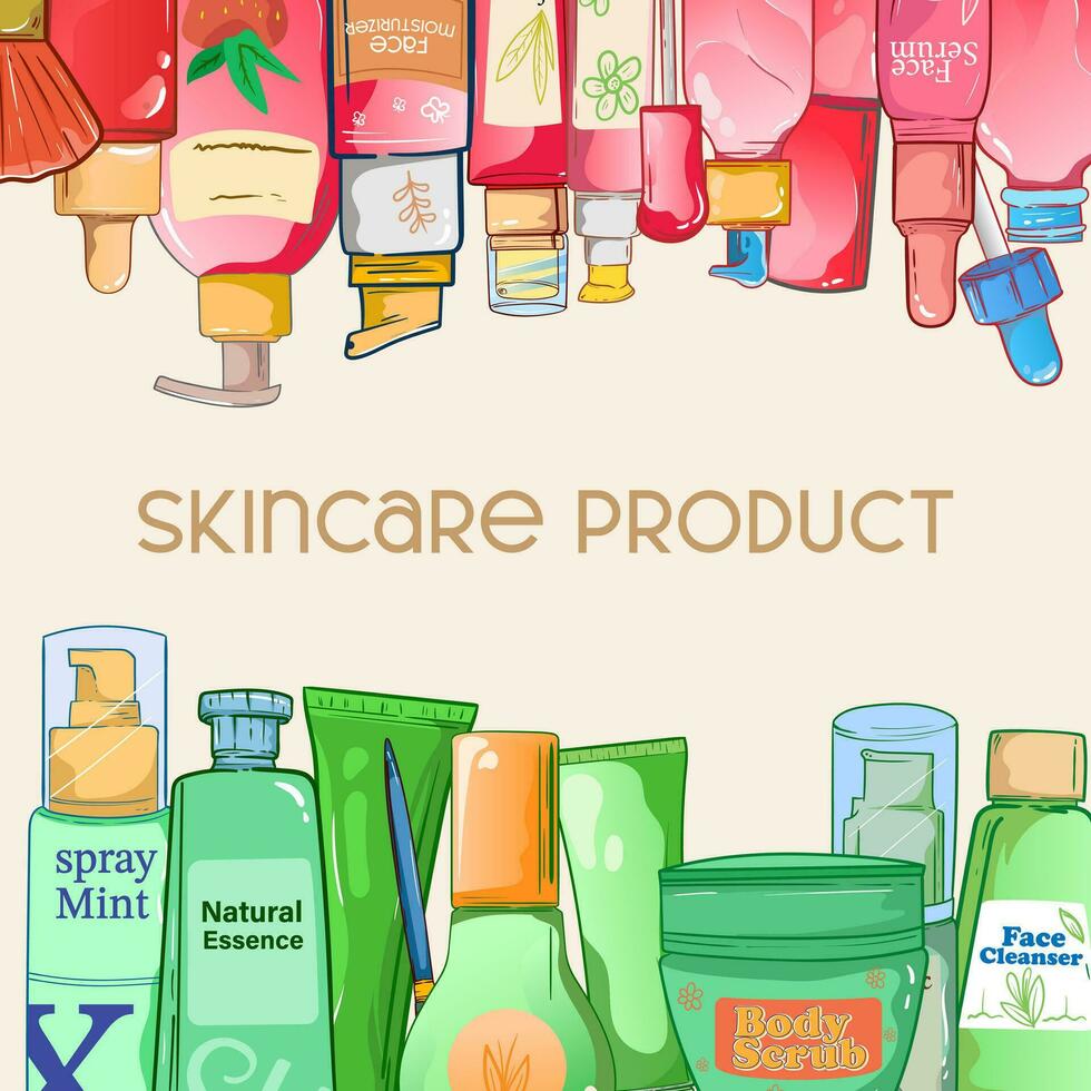 Set of different beauty cosmetic products for body, hair and skin care Collection of flowers, leaves and skincare products isolated on white. vector