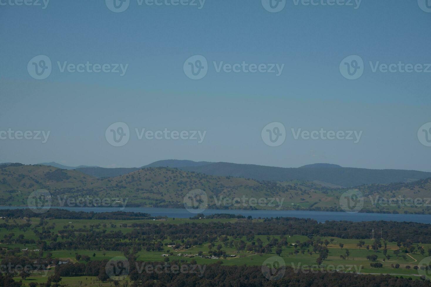 Huon hill lookout Parklands spectacular views of Lake Hume, the Kiewa Valley, the Alpine Region, Murray and Kiewa Rivers, and Albury and Wodonga cities in Victoria, Australia. photo