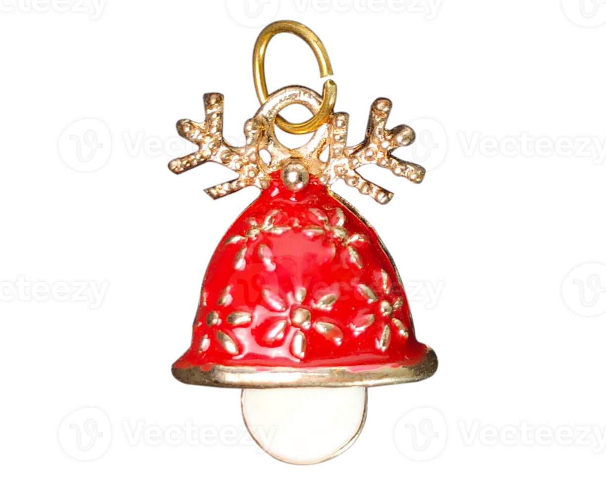 Red bell decorations for Christmas, metal material and gold border png