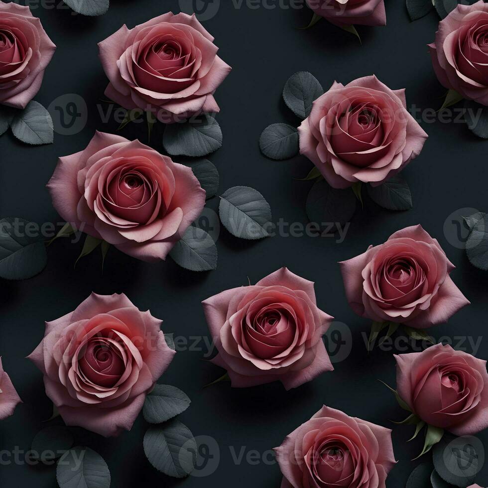 Pink roses on a gray stone background. ai generative photo