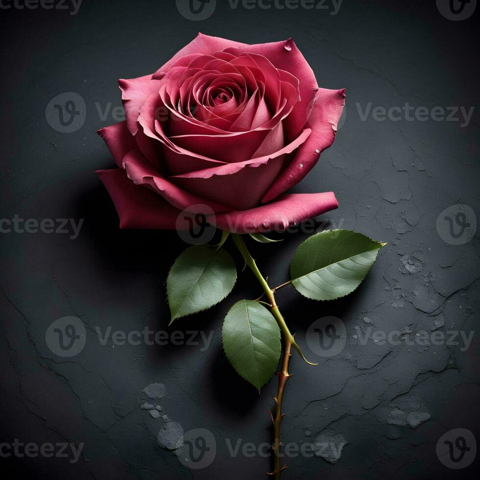 Pink roses on a gray stone background. ai generative photo
