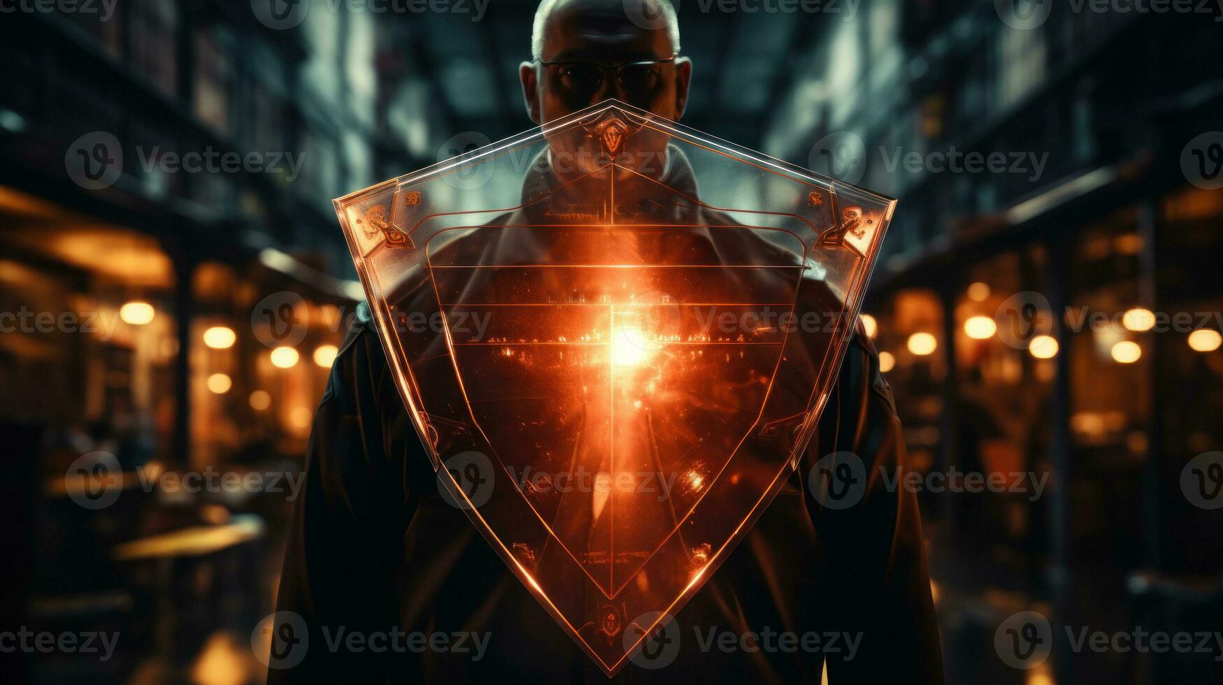 Cyber security concept. 3d rendering toned image double exposure. photo