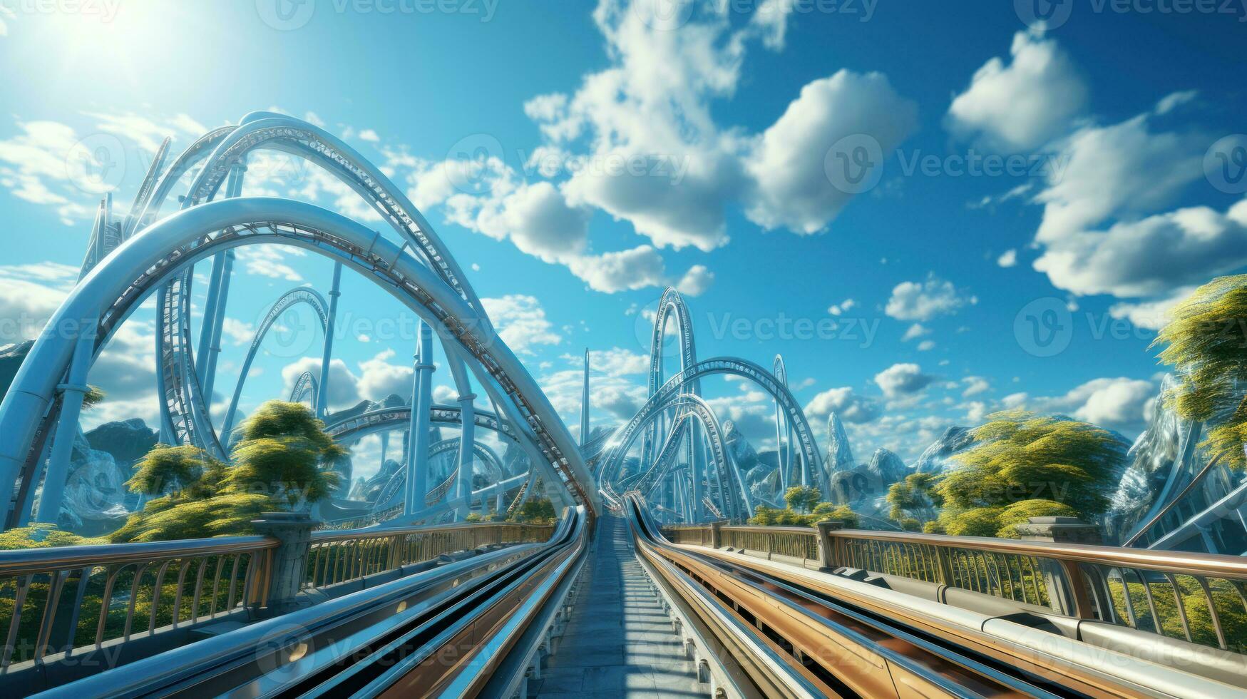 Double-decker expressway in the blue sky. photo